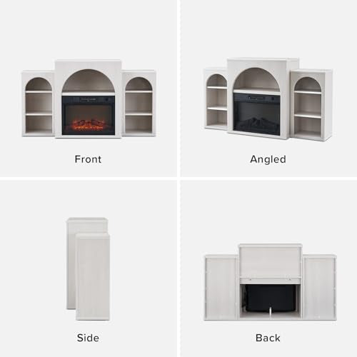 Mopio Blake 59" Arched TV Stand for 32/42/55/60/65 Inch TVs, Fireplace Mantel, Modular Side Storage Shelves, Entertainment Center for Living Room, TV Table Credenza, Media Console (White, With Insert) mopio