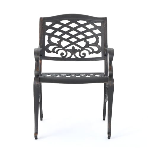Modern Traditional Armchair, Dining Chair with Floral Decoration and Curved Legs, Outdoor Dining Chair with Lattice Design, Stylish Design, Perfect for The Garden, Backyard and Patio WoodArtSupply