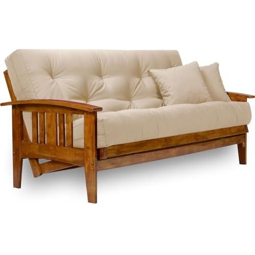 Nirvana Futons Westfield Futon Set - Queen Size, Frame, 8" Mattress, Twill Khaki Cover Nirvana Futons
