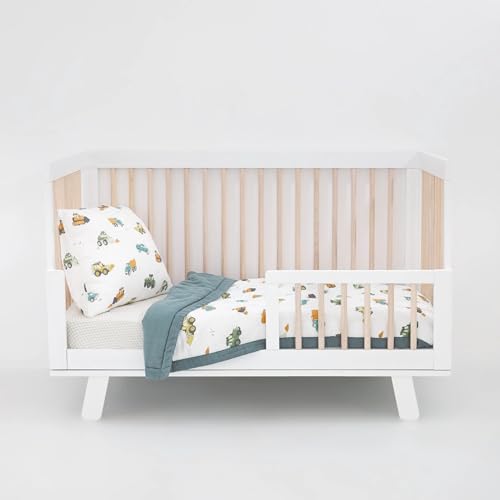 Little Unicorn Toddler Bedding 3-Piece Set | Includes Comforter, Crib Sheet & Pillowcase | Soft & Breathable Muslin Fabric | for Convertible Cribs & Toddler Beds (Work Trucks) Little Unicorn