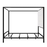 BEDGJH Queen Modern Canopy Bed Frame - Metal 4-Poster with Tall Linen Upholstered Headboard, Box Spring Required (Black,White, Queen)