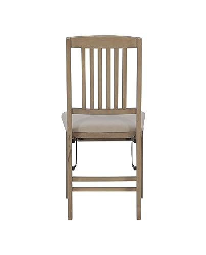 Linon Keira Wooden Folding Chair Upholstered Seat and Mission Back Set of 2, Dining Height, Rustic Natural & Beige Linon