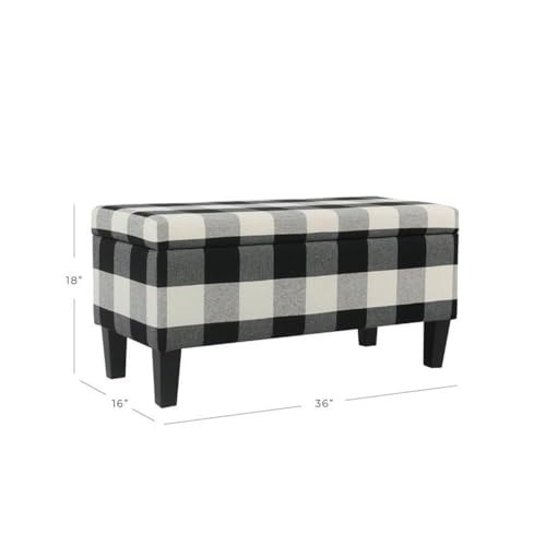 HomePop Large Upholstered Rectangular Storage Ottoman Bench with Hinged Lid, Black Buffalo Plaid HomePop