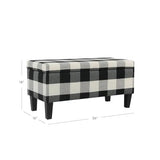 HomePop Large Upholstered Rectangular Storage Ottoman Bench with Hinged Lid, Black Buffalo Plaid HomePop