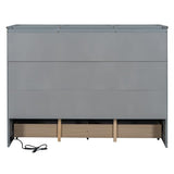 Harper & Bright Designs Queen Size Murphy Bed Cabinet, Solid Pine Wall Bed Chest with USB, Charging Station and Large Storage Drawer for Home Office or Small Room - Gray Harper & Bright Designs