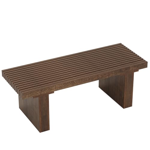 Tribesigns Rectangle Coffee Table: 47.24-Inch Wood Modern Coffee Table Cocktail Table for Living Room, Farmhouse Coffee Table Center Table Tea Table with Slat Tabletop, Rustic Brown Tribesigns