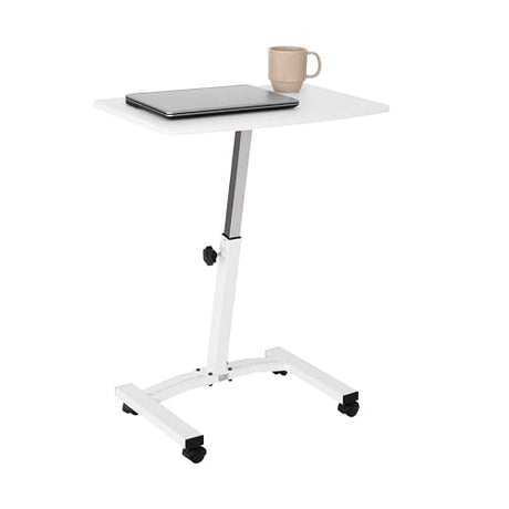 Seville Classics Airlift Mobile Height Adjustable Laptop Stand Computer Workstation for Sitting Classroom Home Office Medical Table w/Wheels, Flat Desk 24", White Seville Classics