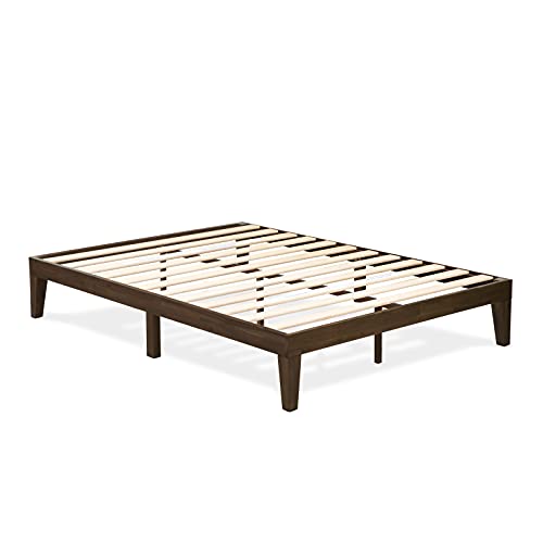 East West Furniture DNP-22-Q Walnut Queen Platform Bed Frame with Solid Wood Legs - WoodArtSupply