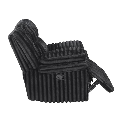 Lexicon Manual Glider Recliner Chair, Corduroy Manual Tab Pull Reclining Chair with Pillow Top Arms, Plush Cushions, Cozy Theater-Style Accent for Living Room/Bedroom, Easy Assembly, Black Lexicon