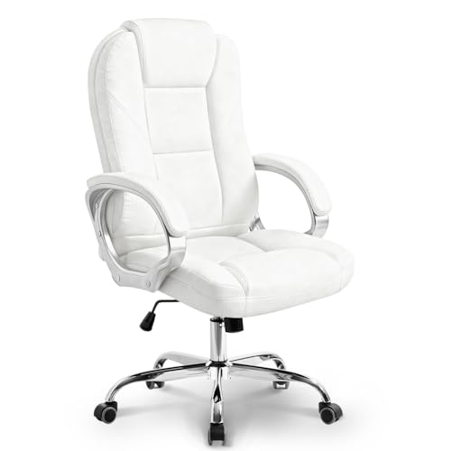 NEO CHAIR Office Desk Ergonomic Gaming Chair High Back Adjustable Computer Chair with Wheels and Lumbar Support Comfy Leather Executive Swivel (White) NEO CHAIR