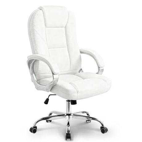 NEO CHAIR Office Desk Ergonomic Gaming Chair High Back Adjustable Computer Chair with Wheels and Lumbar Support Comfy Leather Executive Swivel (White) NEO CHAIR