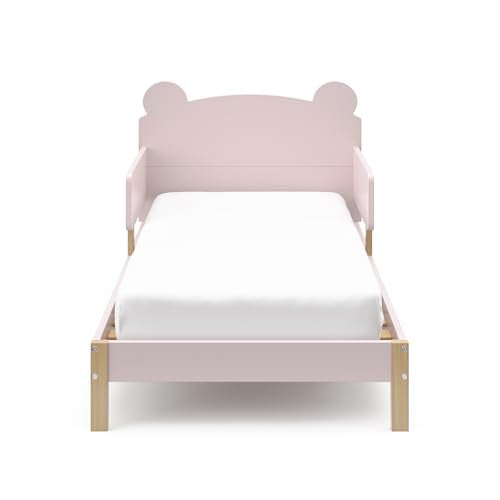 Storkcraft Teddy Bear Toddler Bed (Blush with Driftwood) - GREENGUARD Gold Certified, Includes Toddler Safety Guardrails, Fits Standard Crib & Toddler Mattress, Stylish 2-Tone Design Storkcraft