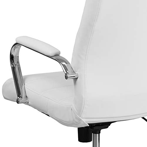 Flash Furniture Whitney High-Back Swivel LeatherSoft Desk Chair with Padded Seat and Armrests, Adjustable Height Padded Office Chair, White/Chrome Flash Furniture