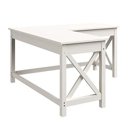 Lavish Home Computer Desk - L-Shaped Desk with X-Pattern Legs - for Office, Computer, or Craft Table - Desks for Home Office (White) - WoodArtSupply