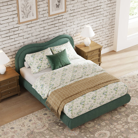 Queen Size Upholstered Platform Bed Frame with Rounded Corners Curved Headboard HouseOfZazla