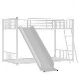 Bellemave Bunk Bed with Slide, Metal Twin Over Twin Bunk Bed with Slide and Ladder, Made of Heavy Duty Steel, for Girls Boys Teens – White Bellemave
