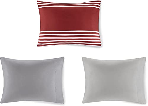 Comfort Spaces Twin XL Comforter Sets with Sheets - Bed in a Bag 6 Pieces Teen Bedding Sets, Red and Grey Stripes Bedding Twin XL, College Twin XL Bed Set with 2 Side Pockets Bedroom Organizer Comfort Spaces