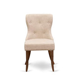 Luxe by East West Furniture NKSI9-AWA-04 9-Piece Dining Table Set Consists of a Dining Table and 8 Light Tan Linen Fabric Kitchen Chairs with Button Tufted Back - Antique Walnut Finish Luxe by East West Furniture