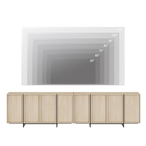WAMPAT Multifunctional TV Stand for 32-110 Inch TVs, Modern TV Console Entertainment Center with T-Shaped Legs, Media Console Table for Living Room, Bedroom, Light Oak WAMPAT