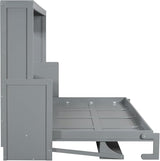 Queen Horizontal Murphy Bed with Desk,Solid Wood Folding Hideaway Murphy Wall Bed for Adult,Guest Room (Grey,Queen) MERITLINE