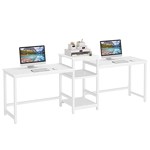 Tribesigns 96.9" Double Computer Desk with Printer Shelf, Extra Long Two Person Desk Workstation with Storage Shelves, Large Office Desk Study Writing Table for Home Office, White - WoodArtSupply