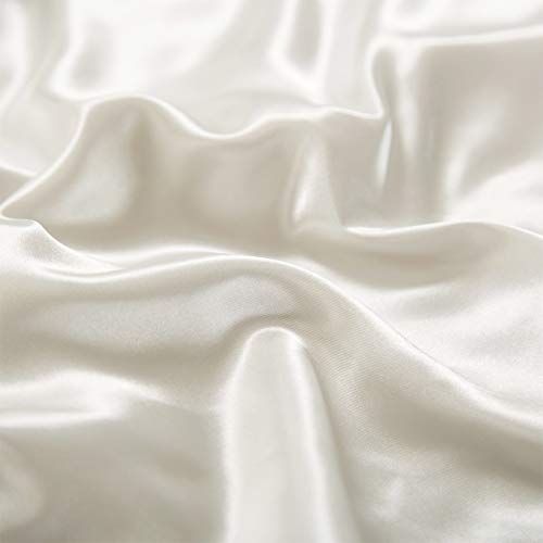 AiMay Satin Duvet Cover Set Bedding Sets Luxury Rich Silk Silky Super Soft Solid Color 2 Piece (1 Duvet Cover +1 Pillowcase) Honeymoon Sexy Reversible Stain-Resistant Wrinkle Free (Twin, Off White) AiMay