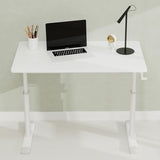 Penau Adjustable Height Standing Desk, Manual Crank Sit Stand Computer Desk, Minimalist White Engineered Wood Top, White Iron Double Column Frame, 39.37 x 23.62 x 35.43 Inchs Penau