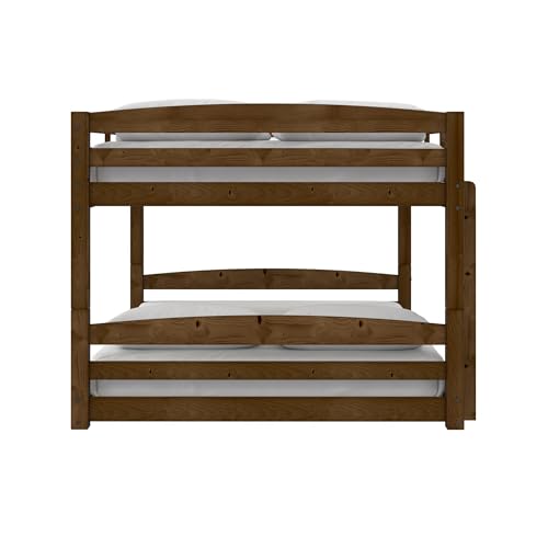 DHP Phoenix Convertible Low Wood Floor Bunk Bed, Stackable and Detachable Bed Frames for Kids, Solid Wood, with Ladder, High Guardrail, Wood Slats, No Boxspring Required, Full-Over-Full, Mocha DHP