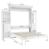 PVWIIK Queen Size Murphy Bed with 4 Drawers and Foldable & Led & Shelf,Foldable PlatformBed Vertical Wall Bedframe for Small Space/Bedroom/Guest Room,White PVWIIK