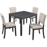 JIJIWANG Modern 4 Person Dining Table Set with 4 Chairs, Dining Table Set for 4 People, 5-Piece Wooden Dining Table Sets for Living Room, Kitchen and Dining Room, Antique Black + Beige JIJIWANG