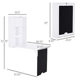 HOMCOM Wall Mounted Foldable Desk with a Blackboard, Fold Out Convertible Floating Desk with Shelves, White HOMCOM