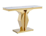 Faux Marble Console Table, 47" Entryway Tables Narrow Entry Table with 0.71" Thick Marble Tabletop and Gold Stainless Steel Base, Luxury Modern Cocktail Center Table for Office Living Room Kootlena
