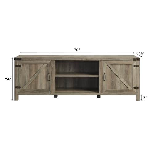 Walker Edison Georgetown Modern Farmhouse Double Barn Door TV Stand for TVs up to 80 Inches, 70 Inch, White Oak, Without Fireplace - WoodArtSupply