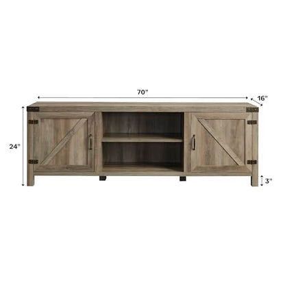 Walker Edison Georgetown Modern Farmhouse Double Barn Door TV Stand for TVs up to 80 Inches, 70 Inch, White Oak, Without Fireplace - WoodArtSupply