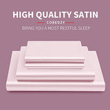 Cobedzy 4 Pcs Blush Pink Satin Sheets Full Size Silky Satin Bedding Sheets Set with 1 Deep Pocket Fitted Sheet, 1 Flat Sheet, 2 Pillowcase Cobedzy