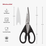KitchenAid All Purpose Kitchen Shears with Protective Sheath Durable Stainless Steel Scissors, Dishwasher Safe, Soft Grip Comfort Handle, 8.72 Inch, Black KitchenAid