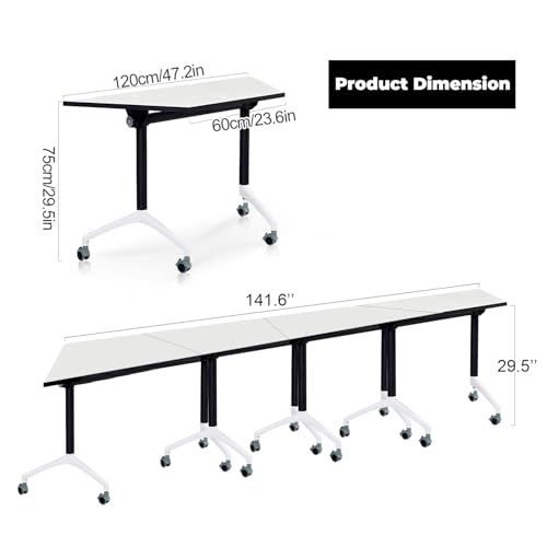 Folding Conference Tables,47.2x23.6x29.5in Modern Conference Room Tables Seminar Mobile Training Tables,with Caster Modular Flip Top Meeting Table for Office Conference Room (Trapezoid, 4 Pack) Crevew