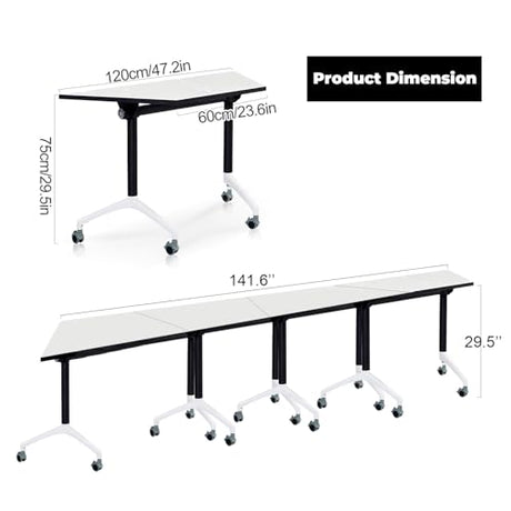 Folding Conference Tables,47.2x23.6x29.5in Modern Conference Room Tables Seminar Mobile Training Tables,with Caster Modular Flip Top Meeting Table for Office Conference Room (Trapezoid, 4 Pack) Crevew