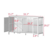 FUNISIR Buffet Cabinet with Storage & LED Light, 55.1" Large Kitchen Sideboard with 4 Glass Doors, Modern Coffee Bar with Metal Frame, Console Table for Living Room, Dining Room, White FUNISIR