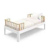 Storkcraft Next Santos Twin-Over-Twin 5-in-1 Convertible Bunk Bed (White with Natural) STORKCRAFT