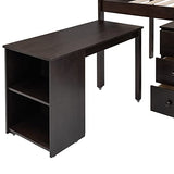 Harper & Bright Designs Twin Size Low Loft Bed with Rolling Portable Desk and Storage Cabinet, Wooden Low Study Loft Bed with Drawers, for Kids Teens Girls Boys - Espresso Harper & Bright Designs
