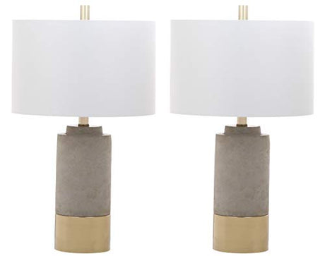 SAFAVIEH Lighting Collection – Set of 2 Modern Contemporary Farmhouse Grey Concrete & Gold 24-Inch Table Lamps for Bedroom, Living Room, Home Office, LED Bulbs Included (LIT4451A-SET2) SAFAVIEH