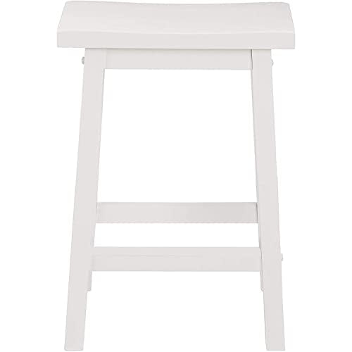 PJ Wood 24-Inch Backless Solid Wood Saddle Seat Counter Stools in White - Set of 2 PJ Wood