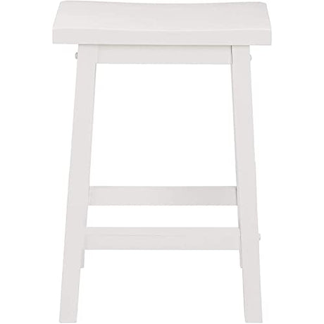 PJ Wood 24-Inch Backless Solid Wood Saddle Seat Counter Stools in White - Set of 2 PJ Wood