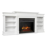 BOWERY HILL 92" W Modern Wood Electric Fireplace TV Stand with Mantel & Remote Control, 6-Feet Power Cord and Hardware, 5 Flame Brightness Levels, for TVs up to 85", in White & Black Finish BOWERY HILL