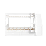 LUMISOL Full Over Full Bunk Bed with Desk and Bookshelves, Solid Wood Bunk Bed with Drawers for Kids Teens Adults, Safety Guardrail, Space-Saving Wooden Bunk Beds with Storage, White LUMISOL