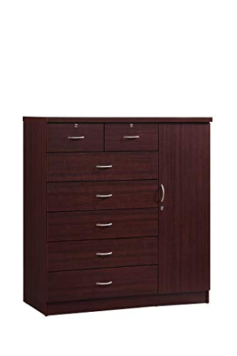 Hodedah 7 Drawer Jumbo Chest, Five Large & Two Smaller Drawers with Two Lock, Hanging Rod, and Three Shelves | Mahogany, 17.76" D X 47.24" W X 48.39" H Hodedah