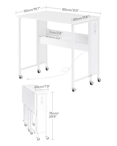 CHOEZON 31.5" Modern White Folding Computer Desk with Power Outlets, Wheels, Storage, Perfect for Small Spaces White TDN01UWB CHOEZON
