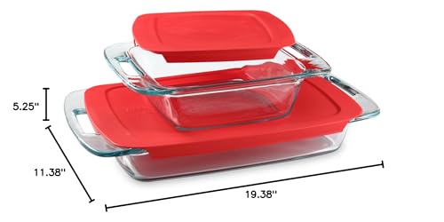 Pyrex 4-Piece Extra Large Glass Baking Dish Set With Lids and Handles, Oven and Freezer Safe Pyrex