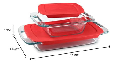 Pyrex 4-Piece Extra Large Glass Baking Dish Set With Lids and Handles, Oven and Freezer Safe